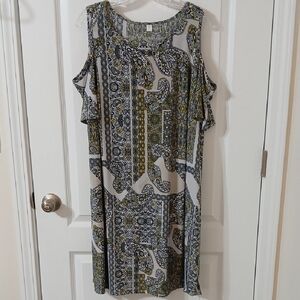 Tacera Women's Cold Shoulder Midi Dress - Black, Yellow, White Pattern